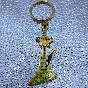 A Hard Rock Cafe Orlando Funky Guitar Keychain Geometric Enameled Music Lover